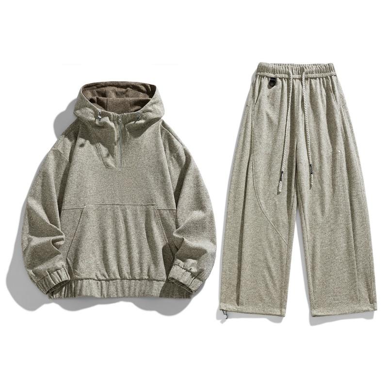 Casual Sports Style Hooded Sweatshirt Set for Men's Spring Long Sleeved Oversized Loose Two-piece Set