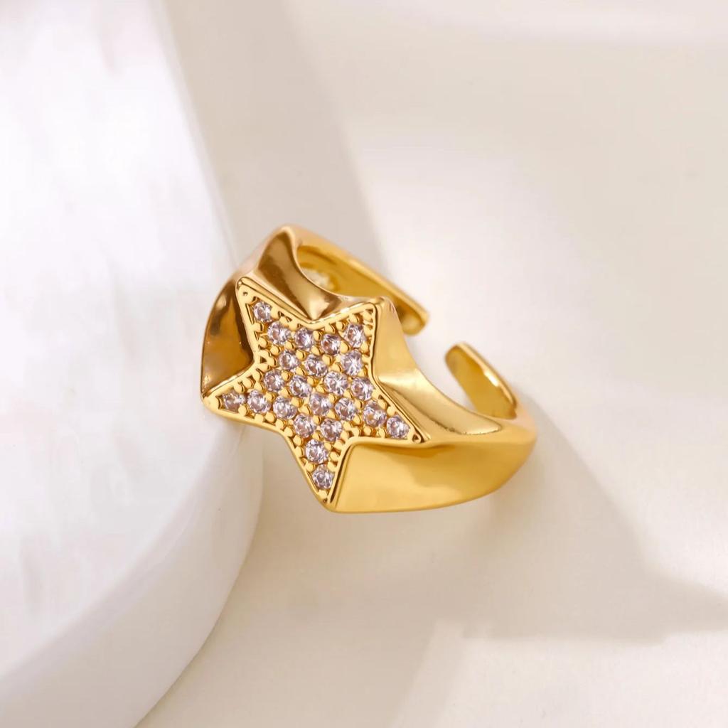 Zircon Star Knot Rings For Women Gold Stainless Steel Geometric Adjustable Finger Rings Wedding Couple Jewelry Gifts