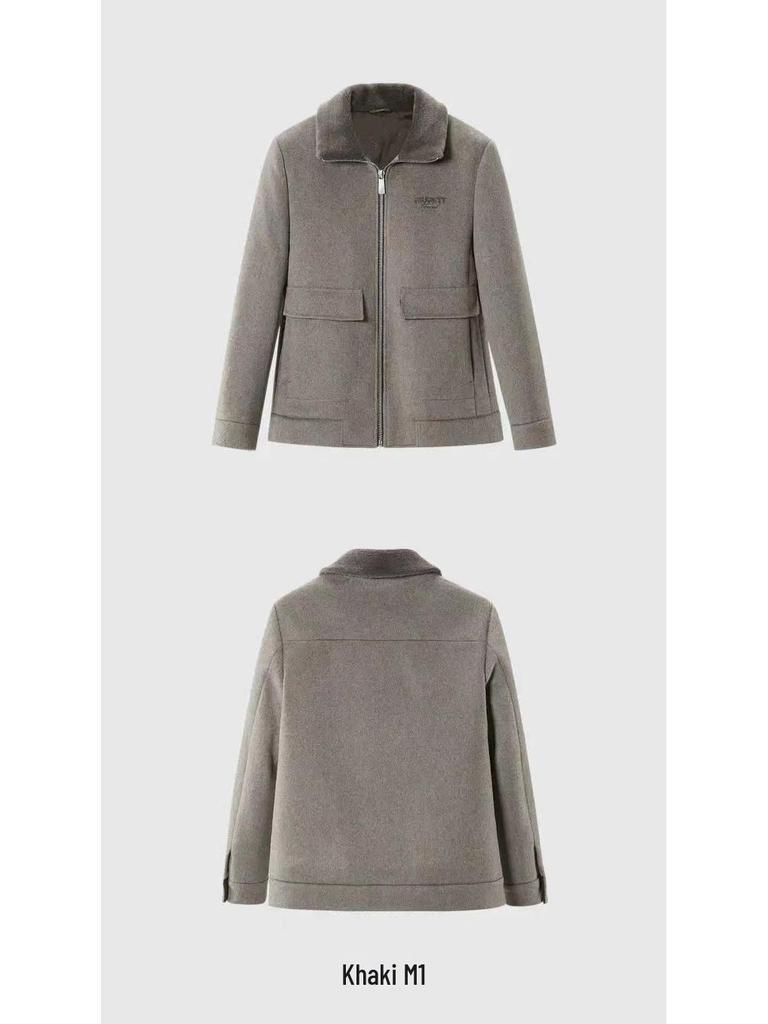 Men's Winter Wool-Blend Coat with Faux Fur Collar and Large Pockets