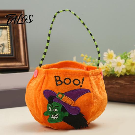 Halloween Süßes oder Saures Eimer, 9,8x5,9 Zoll Kürbis Hexe Schwarze Katze Plüsch Tragetasche, Weicher Süßigkeitenkorb mit Griff für Halloween Party Mitgebsel