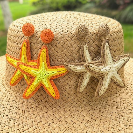 1 Paire Boucles d'Oreilles Femme Texture Raffia Fait Main Couleur Contrastante Style Marin Design Étoile Boucles d'Oreilles Pendantes Accessoires Polyvalents
