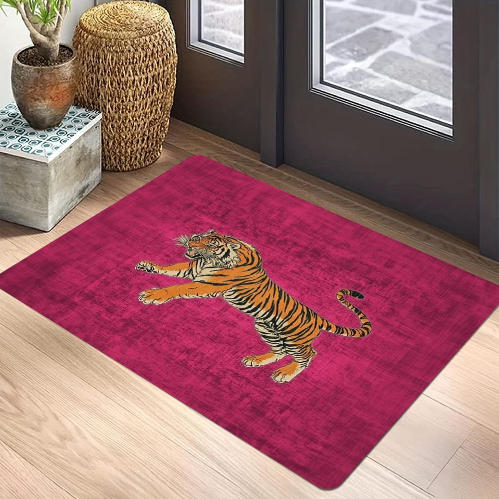 Retro Tiger Printed Kitchen Carpet Living Room Dining Room Laundry Floor Mat Bath Balcony Hallway Non-slip Door Mat