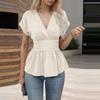 Top Estivi Sottili a Manica Corta per Donna Moda Scollo a V Abbigliamento Donna Camicie Casual Bluse Eleganti Femme