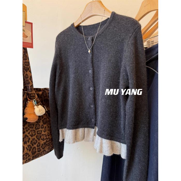 

2025 A/W Women s Plus Size Cashmere Patchwork Knit Cardigan Sweater, Oversized. Size 3 (Recommended 160-240 jin) темно-серого