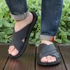 Men Black Leather Slippers Simple Flats Summer Brown Outdoor Roman Sandals Outdoor Beach Shoes Over Sized