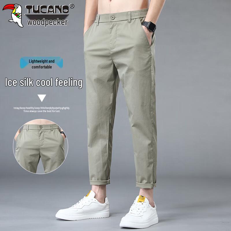 

TUCANO Men s Ice Silk Casual Straight-Fit Cropped Pants 32