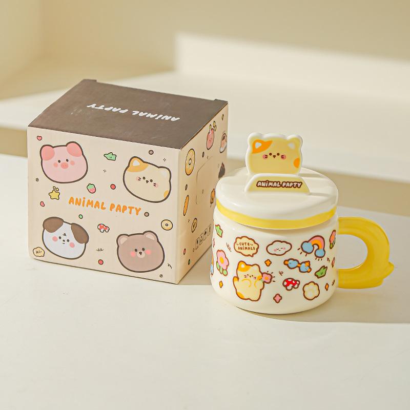 Cute Cartoon Cute Pet Doodle Animal Mug Office High value Water Cup Mobile Phone Stand Student Ceramic Cup
