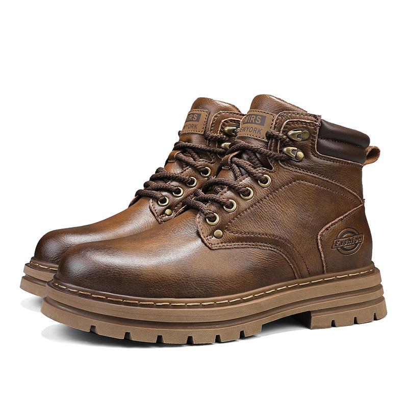 Foreign Trade Hot-selling Couple Models 2025 Autumn New Leather Thick-soled Outdoor Leisure Heightening Thick-soled Martin Boots