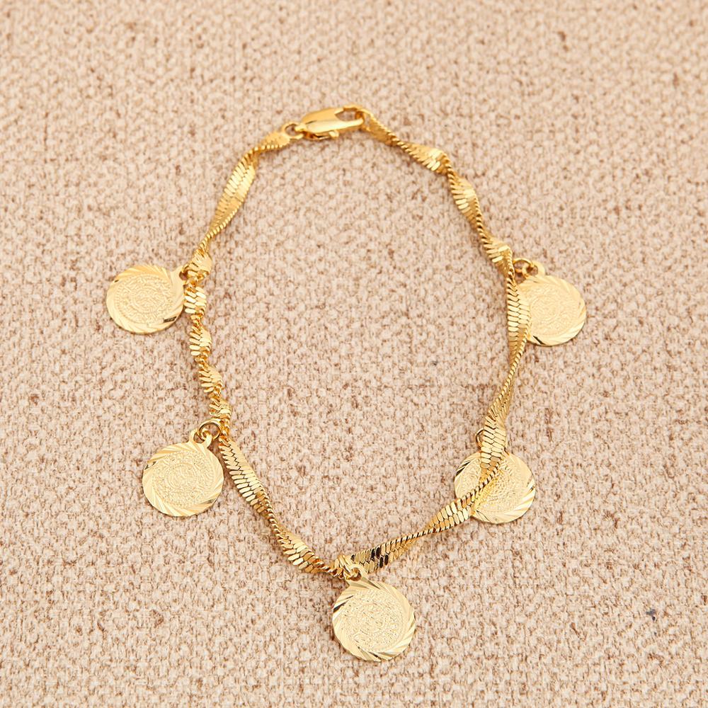 Bracciale Trendy Monete Denaro Colore Oro Musulmano Islamico Monete Religiose Bracciale Gioielli per Donne Uomini Ragazze