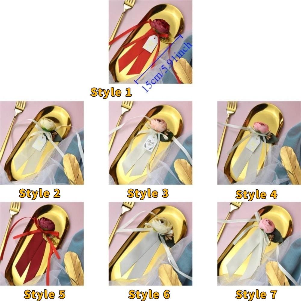 6pcs Realistic Gift Box Decor Rustic Style Silk Ribbon Door Handle Flowers Elegant Wedding Aisle Chair Flowers Car Decoration
