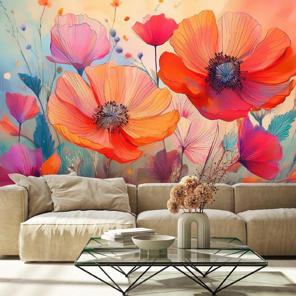 Tapete Blumen Botanische Mohnblumen Abstraktion