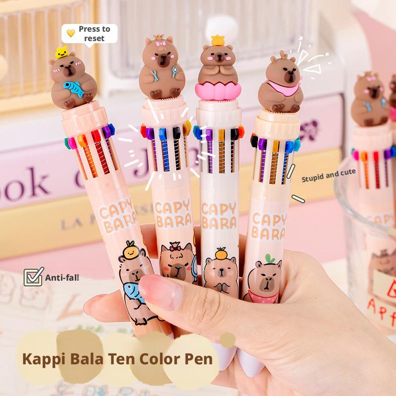 10 Colors Ballpoint Pen Capybara 0.5mm Colorful Ink Gel Pens Silicone Kawaii Pens School Office Supplies Stationery Supplies