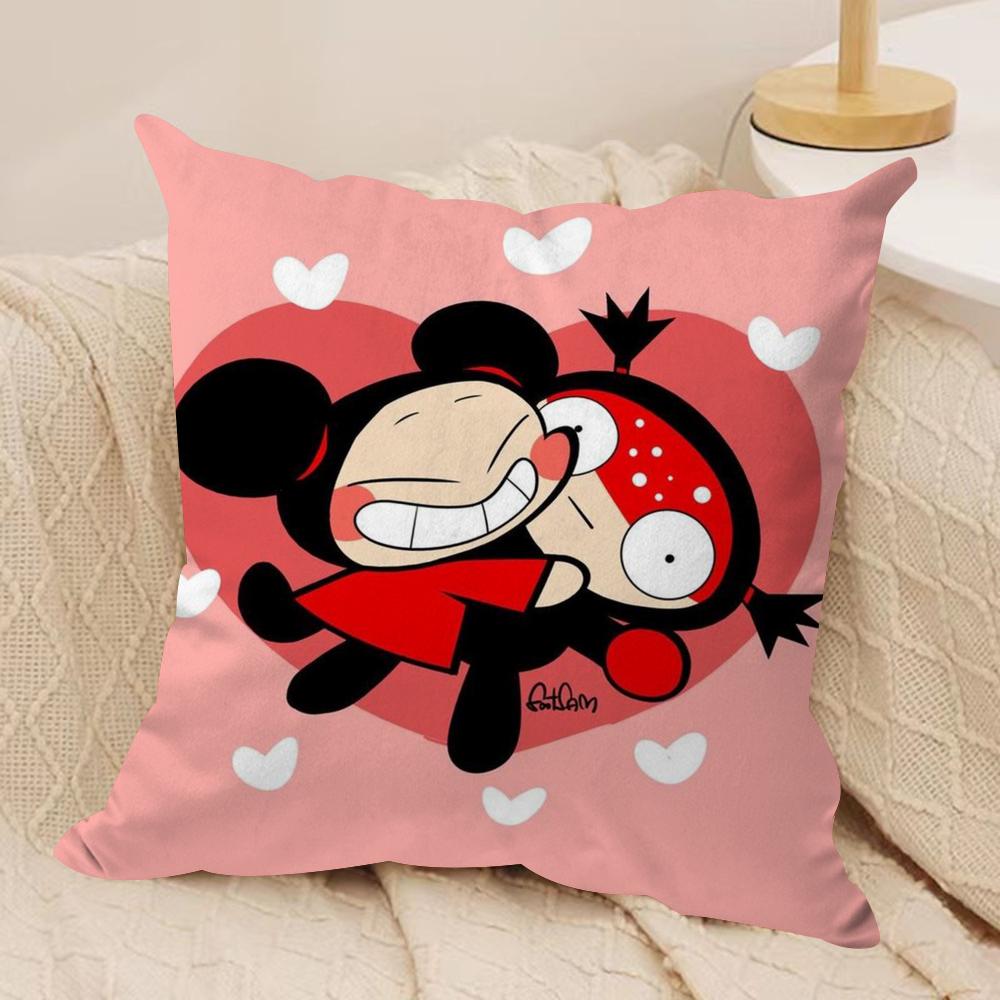 Kawaii P-Pucca Anime Cushion Cover Silky Short Plush Double-Sided Printed Pillow Case for Sofa All Seasons Home Decor Gift
