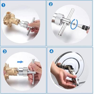 Aluminum Alloy Faucet Cartridge Puller Single Handle Durable Faucet Core Removal Tool Silver Professional Bathroom Faucet Wrench