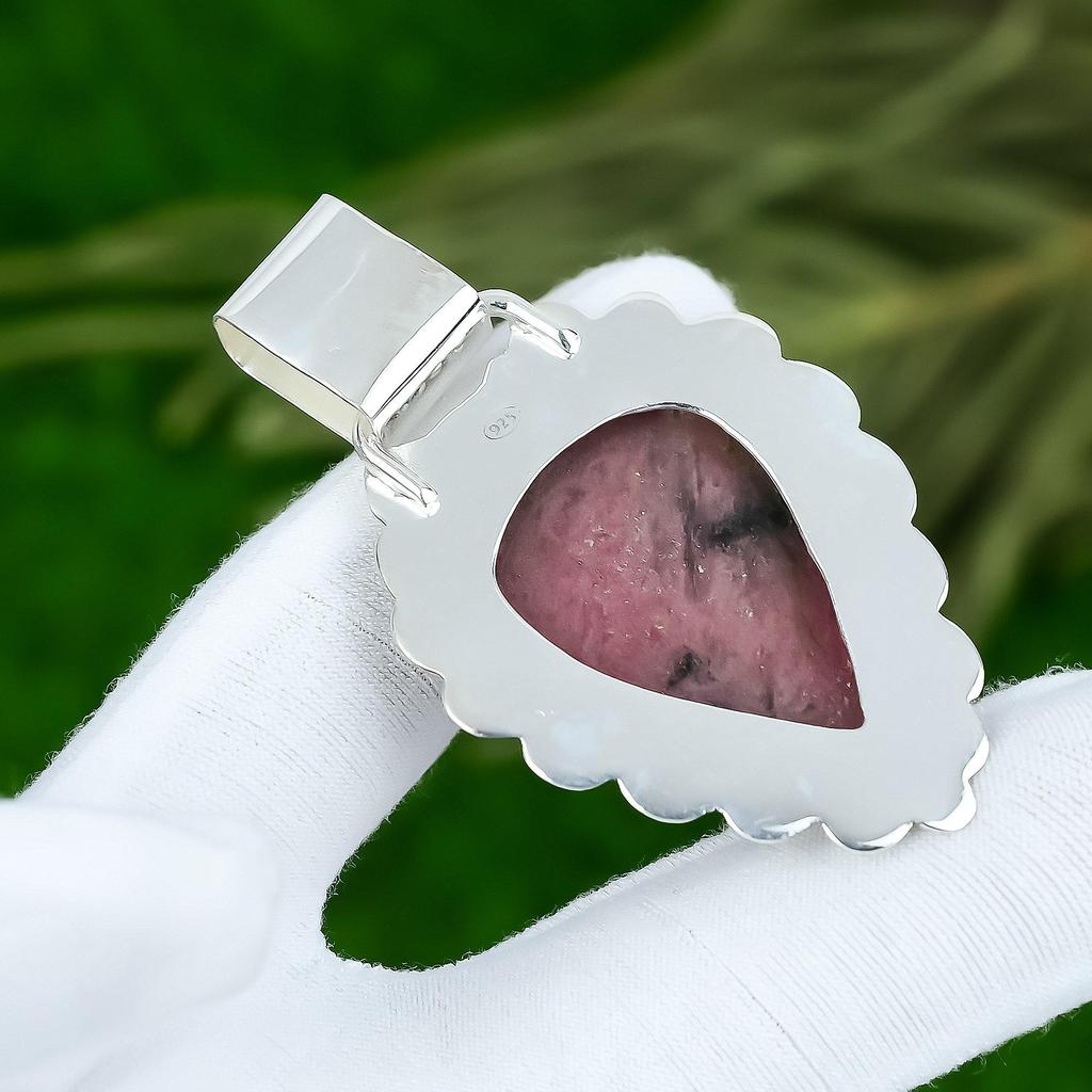 Sterling Silver Rhodonite Gemstone Honey Topaz Trendy Wife Bezel Pendant Jewelry