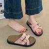 2025 Summer Open Toe Women Flats Slippers Shoes Fashion Cross Buckle Outdoor Beach Vacation Ladies Slides