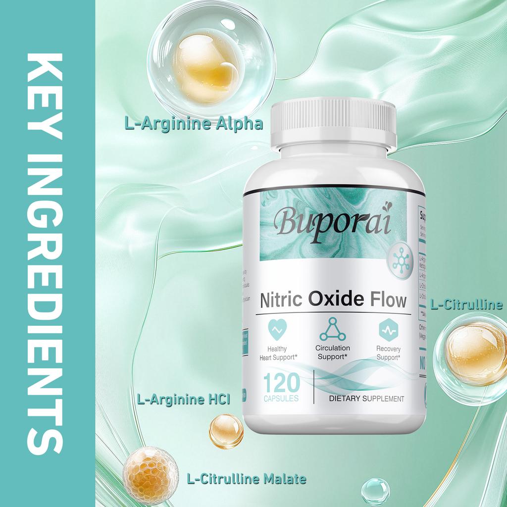 Buporai Nitric Oxide Supplement Contains L-arginine and L-citrulline Extracts, Which Are Beneficial for Heart Health and Promote Blood Circulation.
