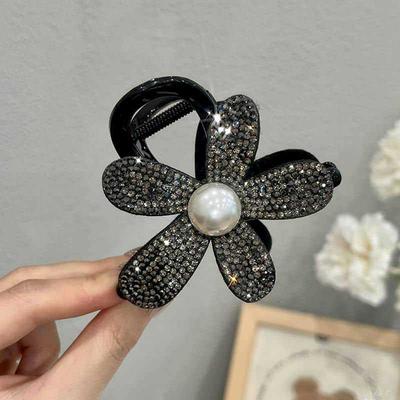 Shiny  Flower Hair Claw Clip Headwear Elegant Black Ponytail Shark Clip Hairgrips For Ladies Hair Accessories
