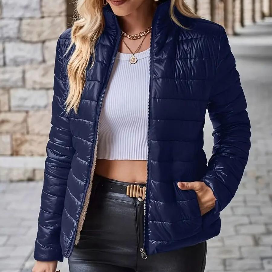 

Women s short slim-fit stand-up collar cotton coat, European and American thin versatile jacket S чёрный