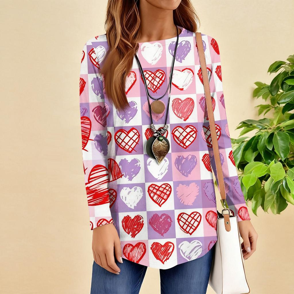 Damen Lockerer Rundhals Raglanärmel Bedruckter Langarm-T-Shirt Pullover