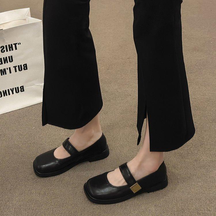 

French retro brown square head Mary Jane shoes women s 2024 new Korean version casual velvet light mouth single shoes women s flat bottom 40 чорний