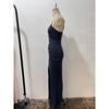 Women Sequined Spaghetti Strap V Neck Bodycon Long Evening Party Dress