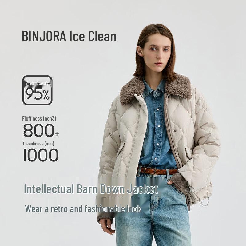 BINJORA Women's Short 95% Duck Down Parka with Detachable Fur Collar