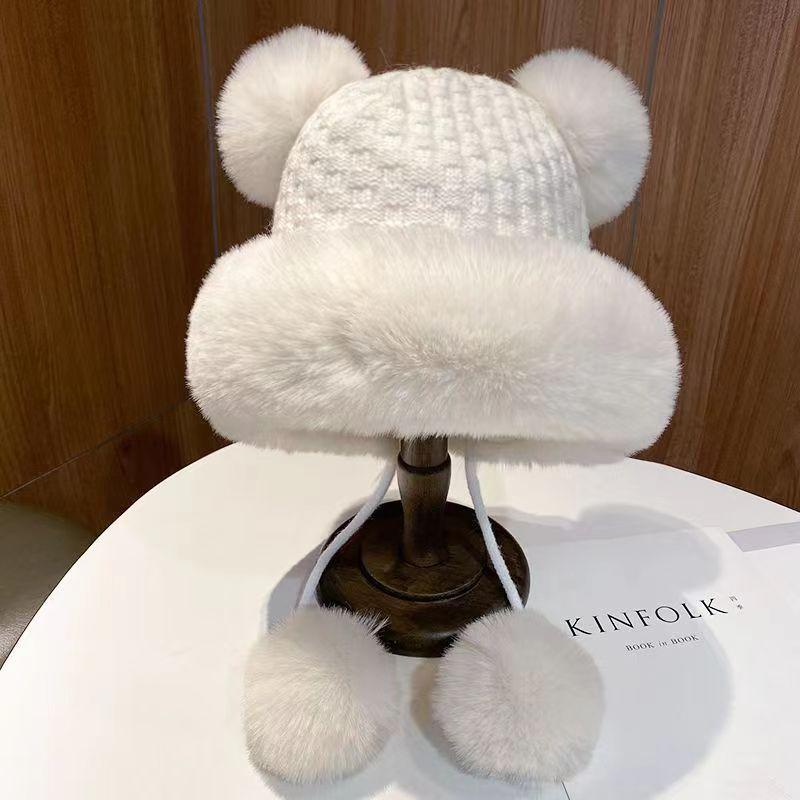 Winter Hat Female Cute Antlers Hairball Ear Protectors Plush Hat Christmas Thickened Northeast Lei Feng Hat Cycling Hat