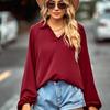 Autunno Solido Scollo A V Camicia da Donna Casual Camicetta a Maniche Lunghe Donna Inverno Magliette E Camicette Moda Donna Elegante Blusas Abbigliamento 23923