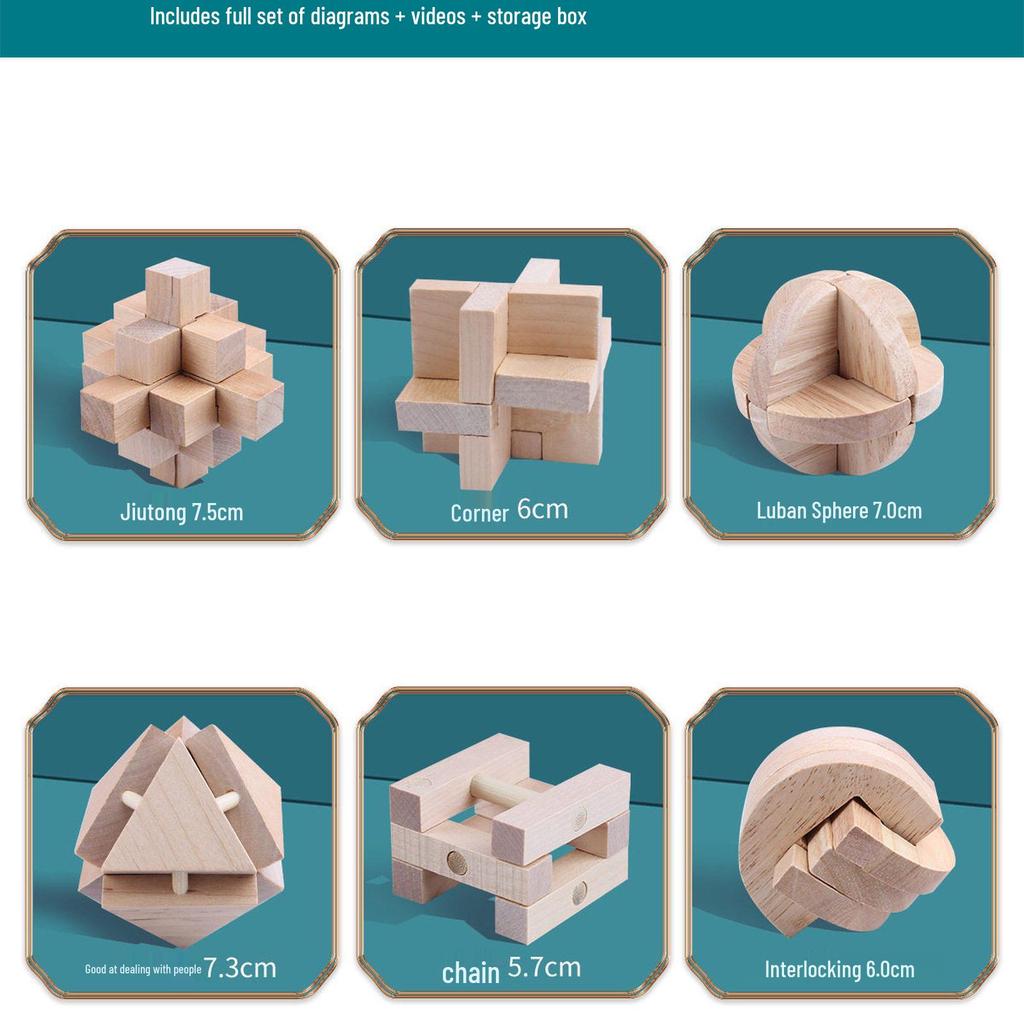 36-Piece Beech Wood Kongming Lock Set: Educational Building Blocks for Kids