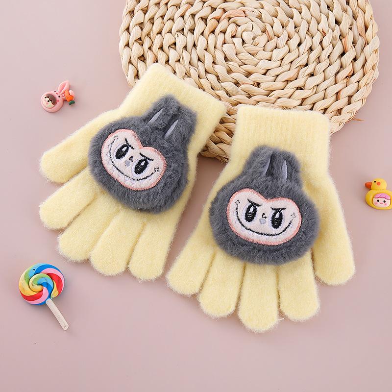 

Детские перчатки зимние милые мультяшные мальчики и девочки теплые и холодостойкие пятипалые вязаные перчатки из норки для учеников начальной школы 5-10 лет S жёлтый