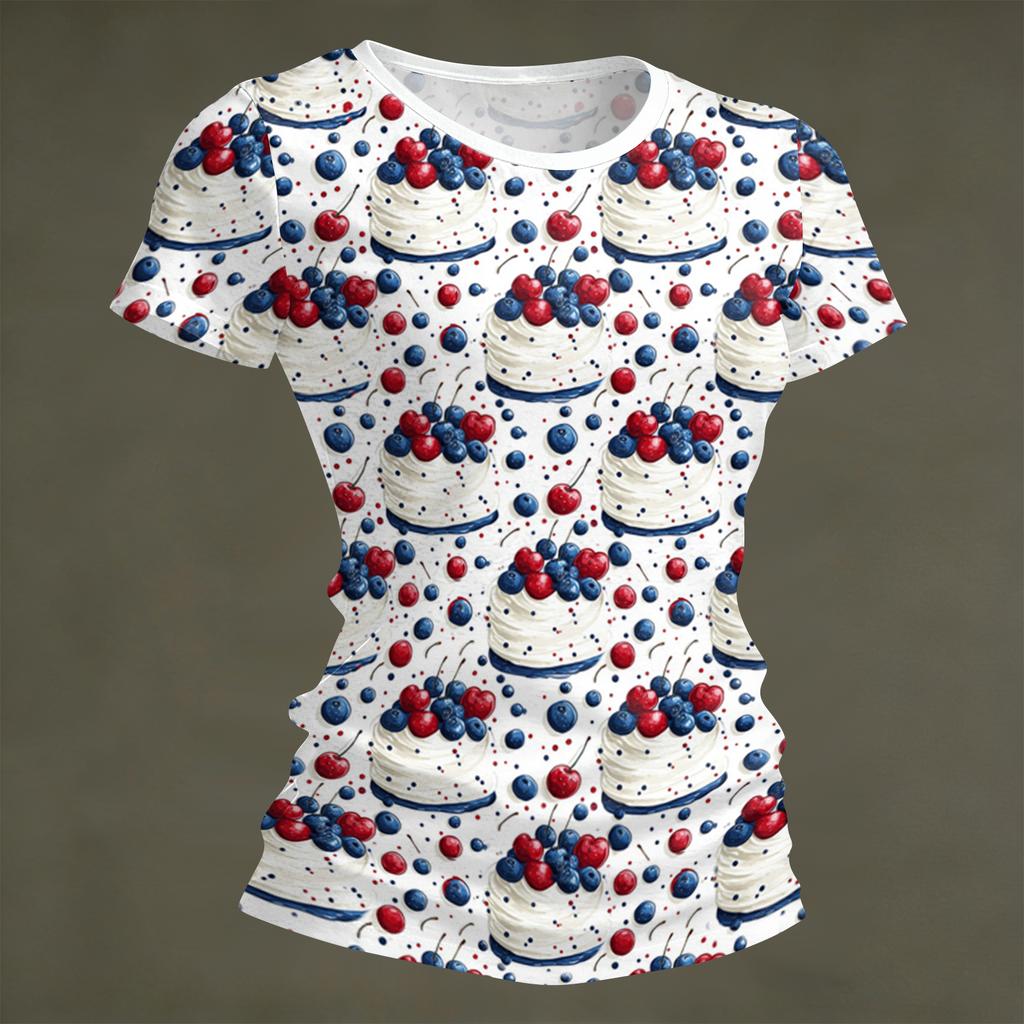 Women's Fashion Round Neck Independence Day Print Short Sleeve Loose Crewneck T-Shirt Top