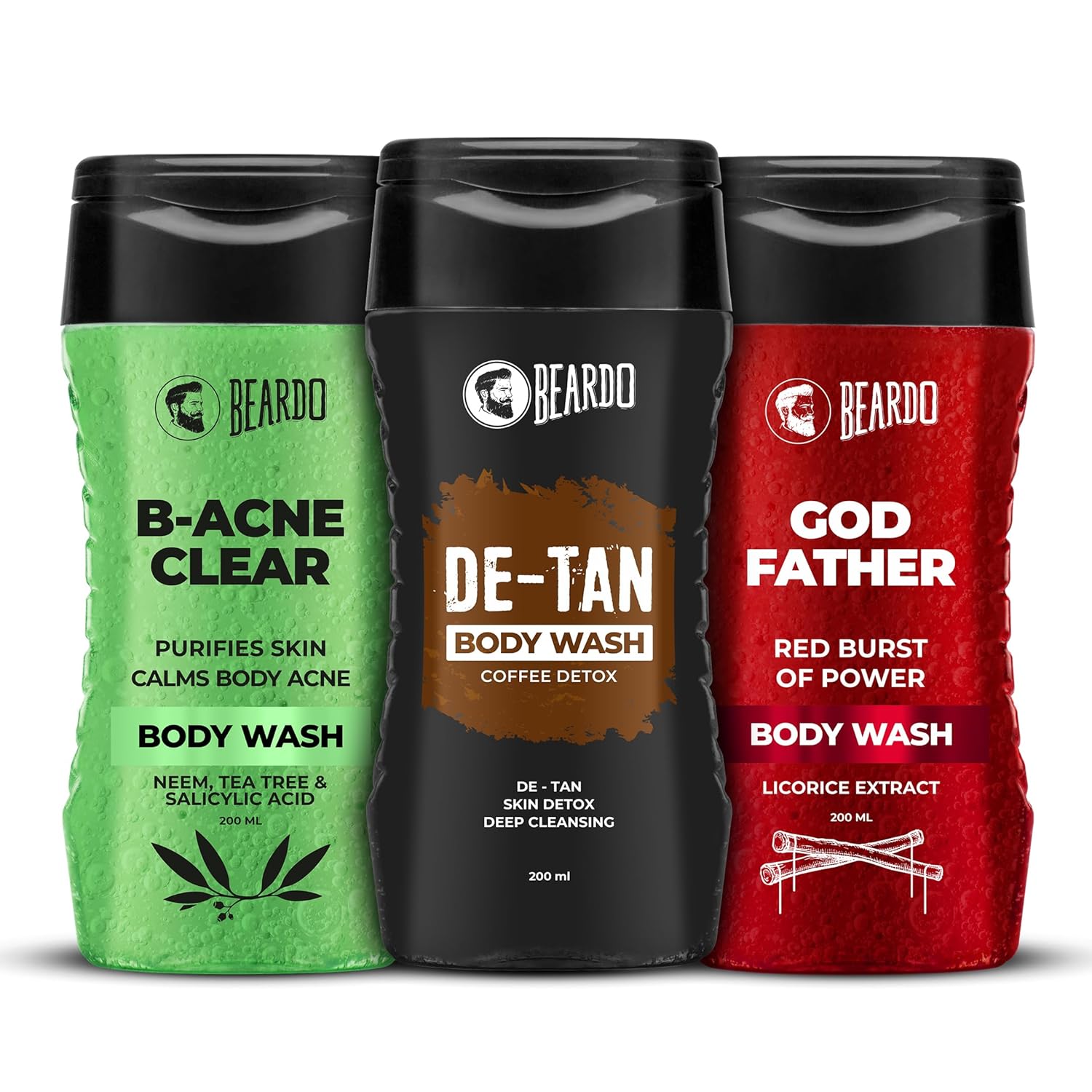

Набор для мужчин Beardo DeTan, Godfather, B-acne Clear Body Wash 200 мл x 3 Глубокое очищение Удаление загара