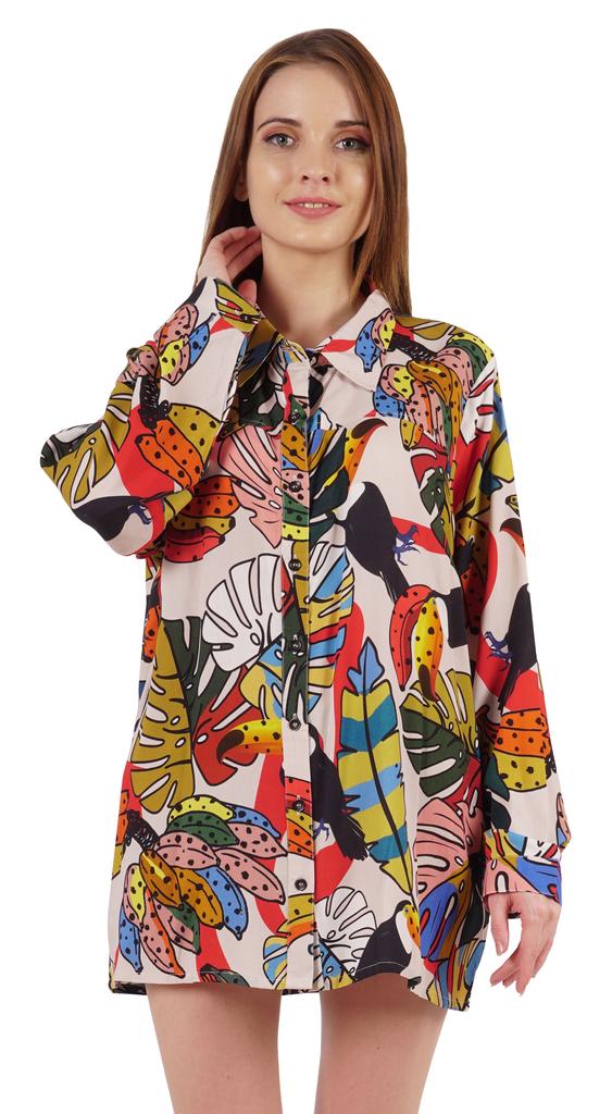 Inkmeso Printed Long Sleeve Oversized Shirt For Women S Loose Fit Button-Down Shirts