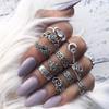 11PCS/Set Simple Vintage Metal Turquoise Geometric Ring Fashion Ladies Princess Girl Popular