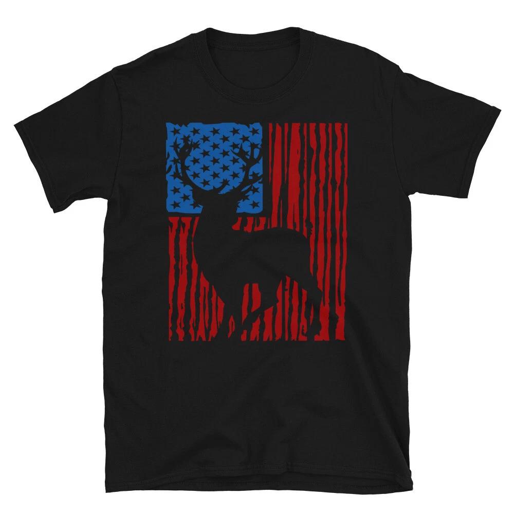 American US Flag Deer Hunting Outdoors Nature Hunter T-Shirt M