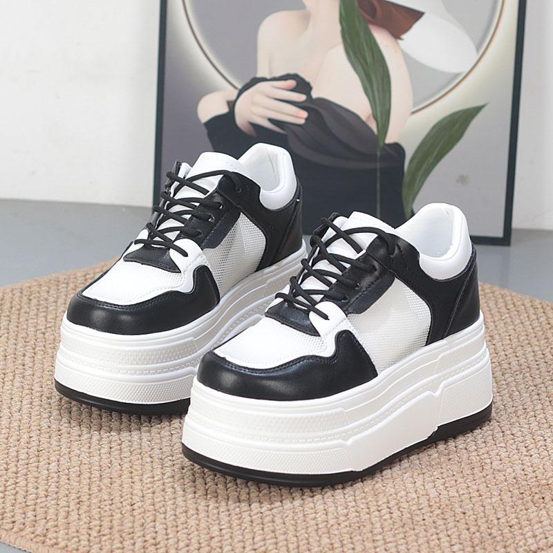 Fashion 10CM Air Mesh Chunky Sneaker Genuine Shoes Mules Shoes Summer Platform Wedge Women Women Microfiber Leather Slippers Slides