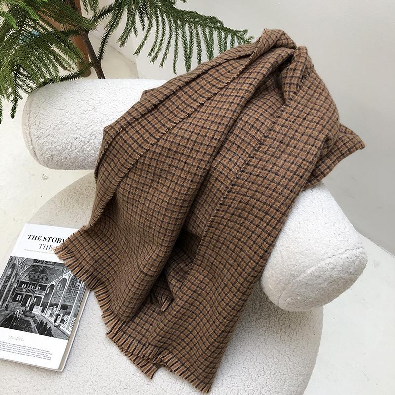 Winter Trendy Dual Purpose Scarf for Women Ins Korean Style Versatile Warm Small Plaid Imitation Cashmere Soft Large Shawl Wide Scarf