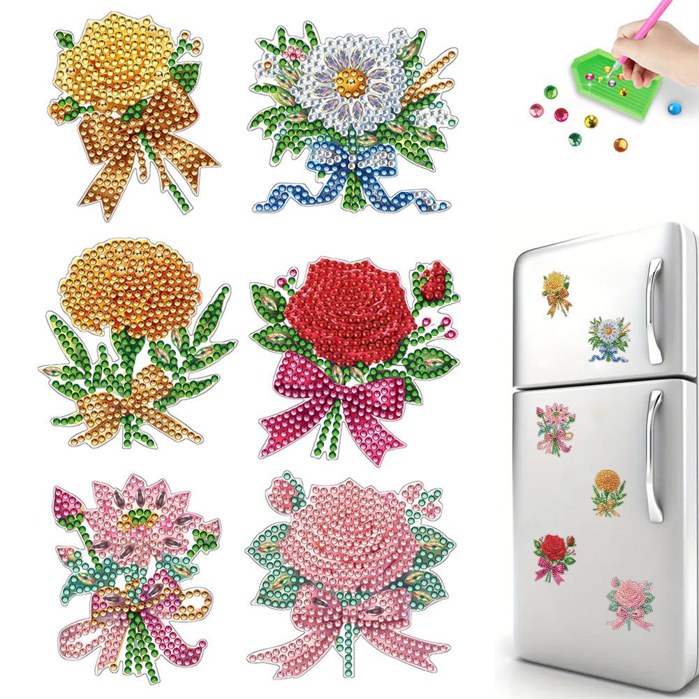 6Pcs Diamond Painting Refrigerator Magnet Bouquet Diamond Art Fridge Magnet Diamond Painting Fridge Magnet for Adults Beginners