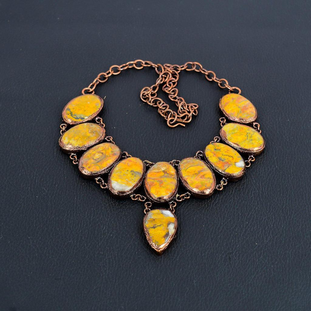 Bumble Bee Copper Electroformed Necklace with Adjustable Chain, Handmade Gemstone Jewelry Necklace For Memorial Day