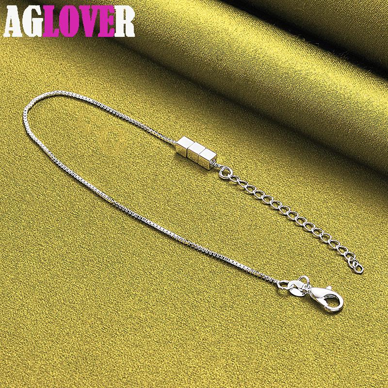 925 Sterling Silver 4mm Three Square Chain Bracelet Jewelry