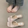Yellow cool slippers are worn outside the summer new mid-heel square head with skirt cool slippers.