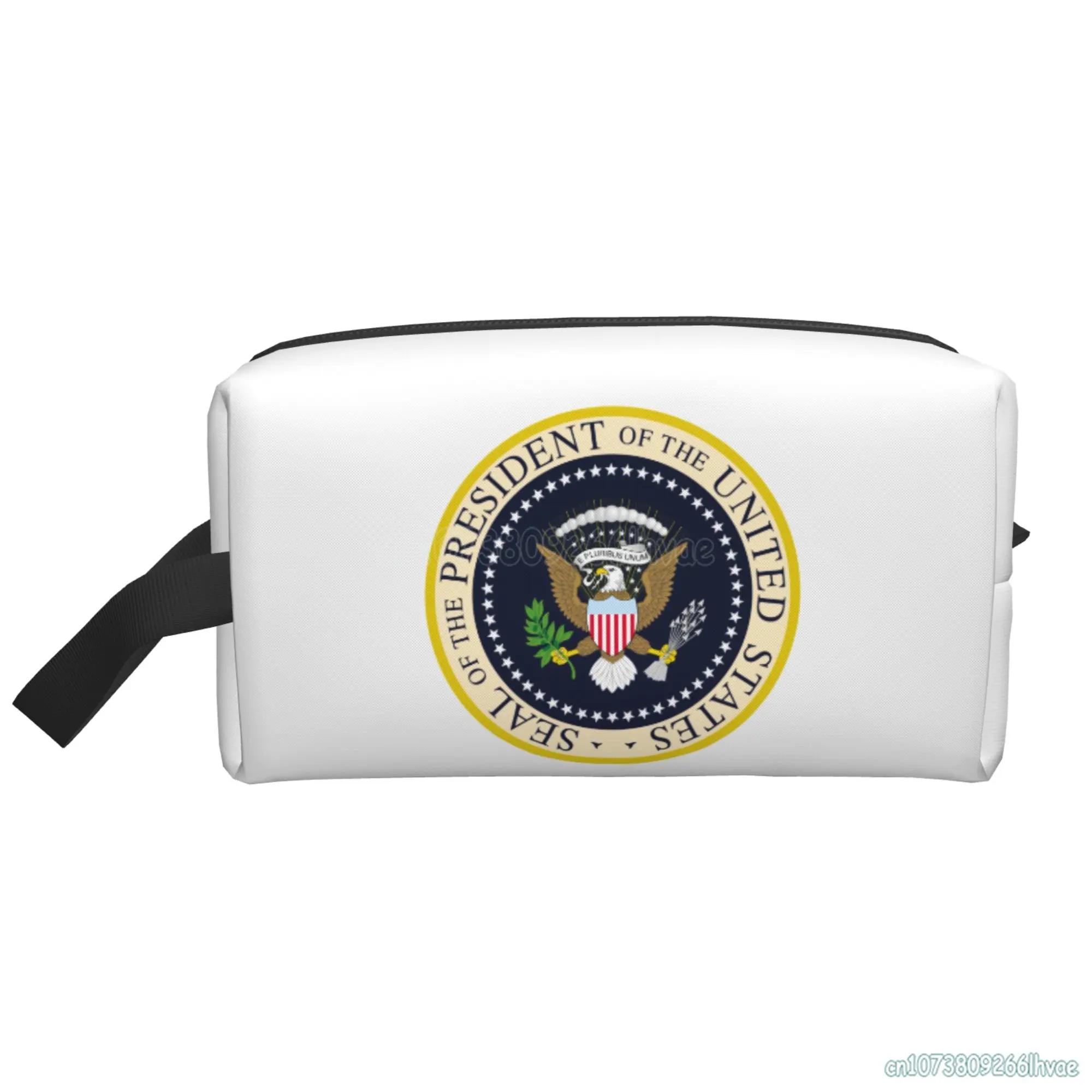

Печать президента Соединенных Штатов сумка для хранения портативная большая вместительная косметичка косметички для путешествий 25.5x16x12.5CM слоновая кость