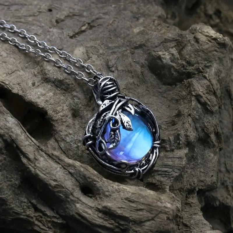 Exquisite Bohemian-Style Leaf Necklace with Imitation Moonstone Pendant