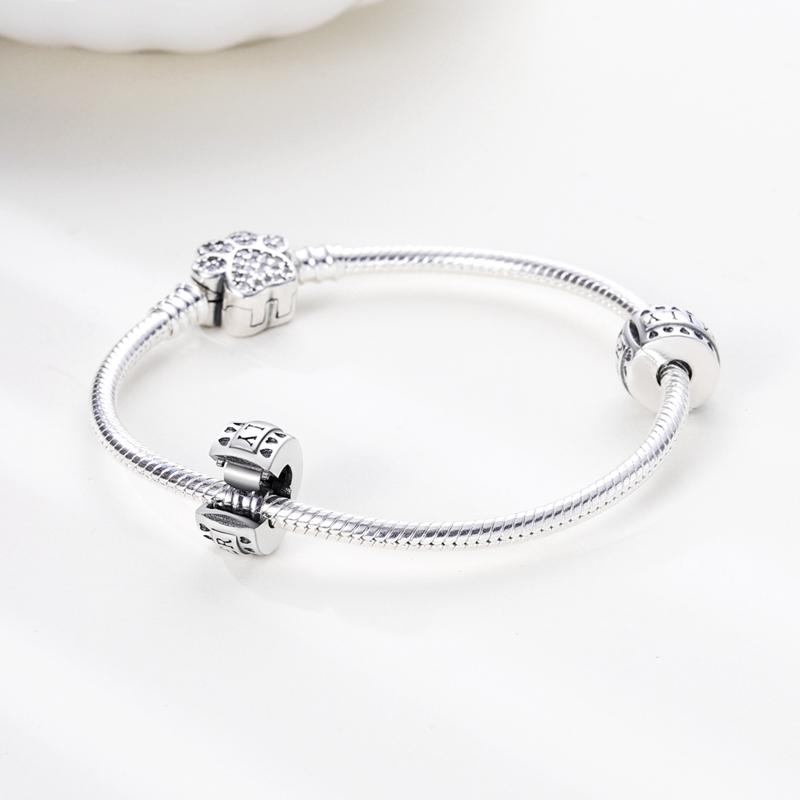 925 Silver Clasp Spacer CZ pave Clip Beads Charms Silicone Spacer Stopper Charm fit Bracelet Jewelry Clip