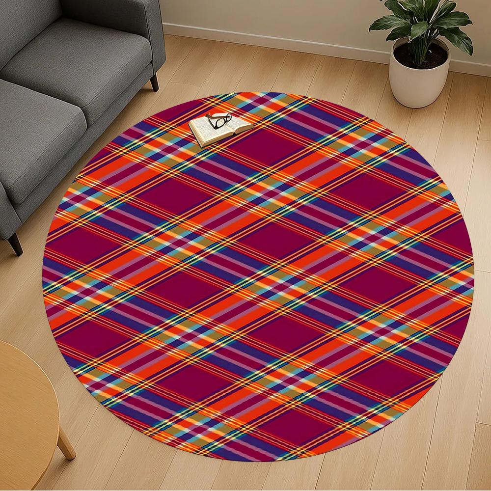 1pc plaid pattern Round Chair mat Area Rug - Non-Slip, Floor Mat for Office, Bedroom, and Indoor Decor -1002160