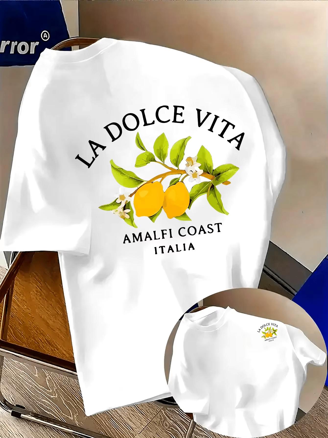 Unisex New Summer Italian Beach Pattern Tshirt Lightweight and Breathable Fabric Suitable for Daily Wear Street Retro Style S