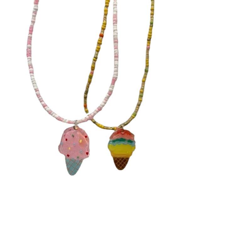 Colier cu pandantiv înghețată, dulce și elegant, cu mărgele colorate – accesoriu clavicular drăguț, durabil și versatil pentru femei.