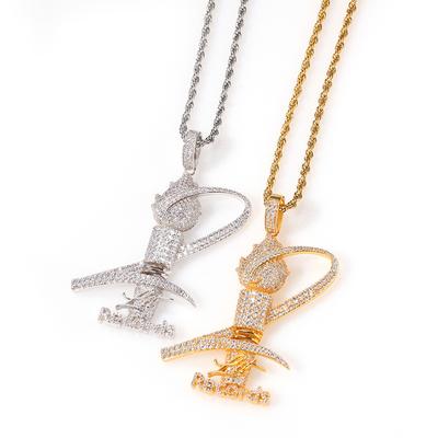 European Hip Hop Torch Commemorative Pendant Full Rhinestone Zircon Necklace Men's and Women's Same Personalized Fashion Accessories