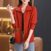Women's Cardigans Sweaters Outerwear Spring and Autumn Knitwear Lapels Zippered Pockets